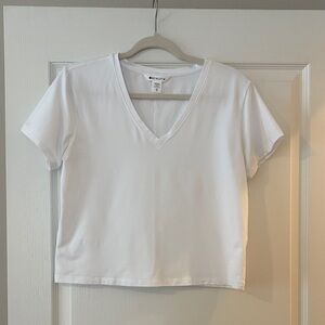 Athleta White V-Neck Short Sleeve Essential Tee